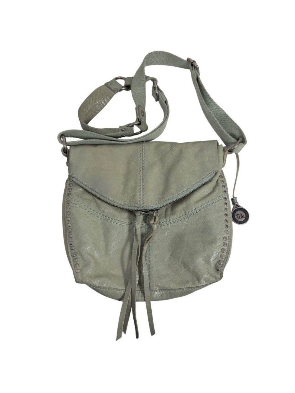 The Sak Womens Silverlake Leather Shoulder Crossbody Bag Pale Mint Green + Charm